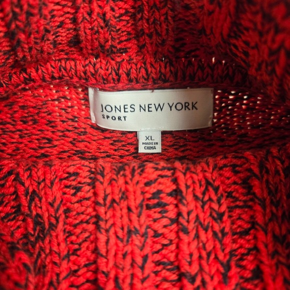 Jones New York Sport Red Black Speckled‎ Cable Knit Turtleneck Sweater XL - Picture 5 of 7